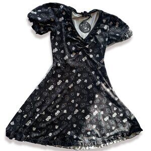 Sourpuss Black Mini Dress with White Patterned Hearts
